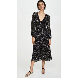 Women's Reformation Joy Floral Long Puff Sleeve Midi Dress Black Cottagecore 2P